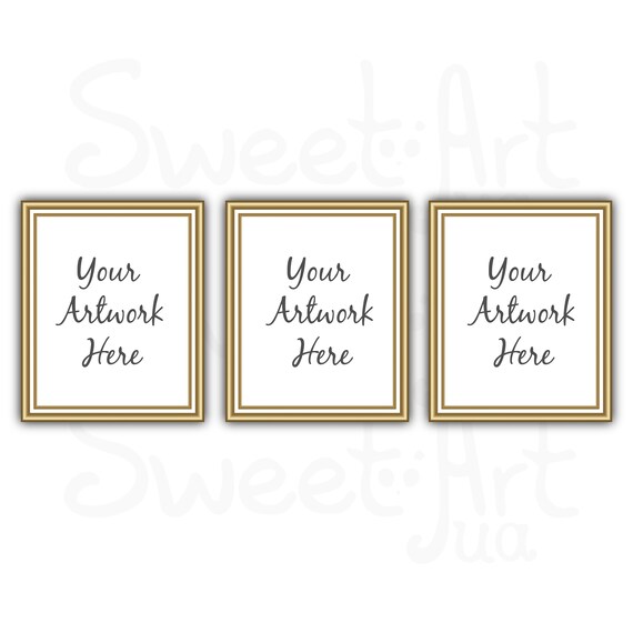 8x10 Set Of 3 Digital Gold Frame Mockup Psd