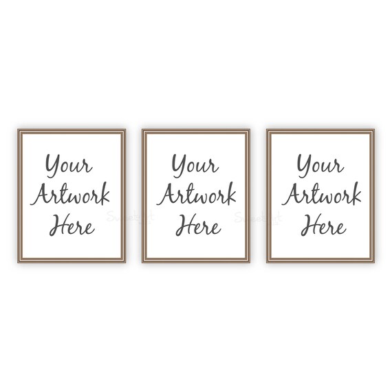 Set Of 3 Customised Dark Gold Frames Mockup Digital