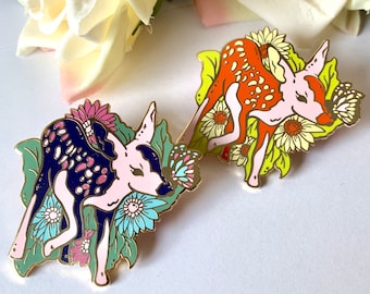 Nature's Friends: Deer & Butterfly Enamel Pins – hard enamel, standard A-grade, discounted seconds B-grade, cute pastel animal/nature gift