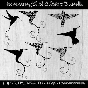 Hummingbird SVG Bundle - Bird Silhouette Clipart - Hummingbird Cut Files svg, eps, png, jpg - 300dpi - Commercial Use - Digital Download