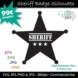 Sheriff Star Badge SVG - Sheriff Star Badge Silhouette - Cowboy Sheriff Badge Cut File svg, eps, png, jpg - Kommerzielle Nutzung - Digital Download