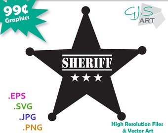 Sheriff Badge SVG - Sheriff Star Badge Silhouette - Cowboy Sheriff Badge Cut File svg, eps, png, jpg - Commercial Use - Digital Download