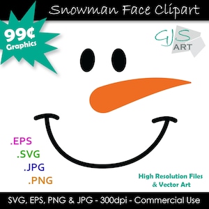 Snowman Face SVG - Snowman Clip Art - Christmas Snowman Face Cut File - svg, eps, png, jpg - 300dpi - Commercial Use - Digital Download