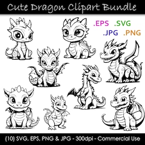 Cute Dragon SVG Bundle - Baby Dragon Clipart - Cute Baby Dragon ...