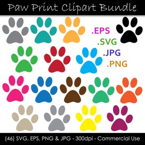 Paw Print SVG Bundle - Color Paw Print Clip Art - Paw Print Cut Files svg, eps, png, jpg - 300dpi - Commercial Use - Digital Download