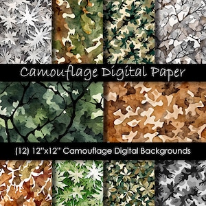 Camouflage Digital Paper - Seamless Military Camouflage Backgrounds - Watercolor Camo Patterns - Commercial Use - 300 dpi jpg
