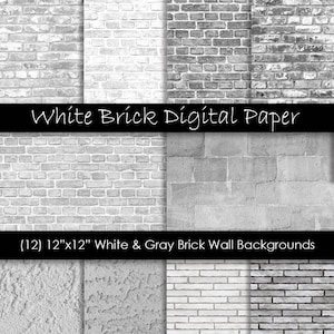 White Brick & Gray Wall Digital Paper Pack: (12) Grungy Brick Textures and Urban Backgrounds Perfect for Scrapbooking | For Commercial Use