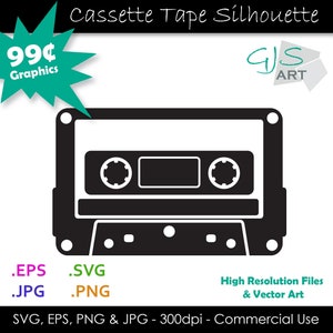 カセットテープ SVG - レトロ音楽カセット クリップアート - オーディオカセット シルエット カット ファイル svg、eps、png、jpg - 商用利用 - デジタル ダウンロード