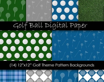 Golf Theme Printable Digital Paper, Golf Lover Backgrounds, Blue, Green and Gray Golf Theme Patterns, Golf Digital Scrapbook Paper