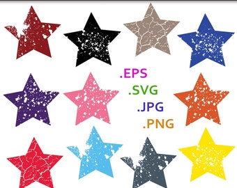 Stars SVG Bundle - Grunge Star Clip Art - Color Stars with Grunge Textures svg, eps, png, jpg - 300dpi - Commercial Use