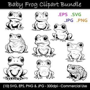 Cute Baby Frog SVG Bundle - Baby Frogs and Toads Clipart - Cute Frog Graphics Bundle - svg, eps, png, jpg - 300dpi - Commercial Use