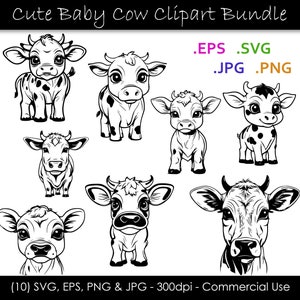 Cute Baby Cow and Calf SVG Bundle - Baby Cow Clipart - Cute Cow Graphics Bundle - svg, eps, png, jpg - 300dpi - Commercial Use