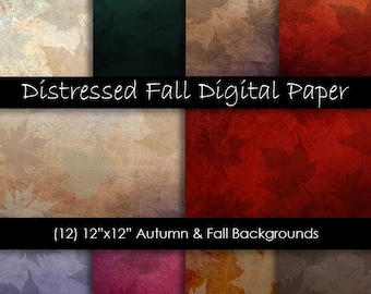 Distressed Autumn Digital Paper Bundle - 12"x12" JPG Grunge Fall Backgrounds - Rustic Textured Scrapbook Paper - For Commercial Use