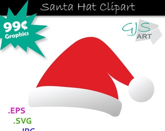 Santa Hat SVG - Red Santa Hat Clip Art - Christmas Santa Hat Cut File - svg, eps, png, jpg - 300dpi - Commercial Use - Digital Download