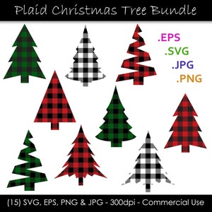 Arbre de Noël SVG Buffalo plaid vacances coupe fichiers Noël vectoriel art svg, eps, png, jpg pour impression à la demande (POD) et usage commercial