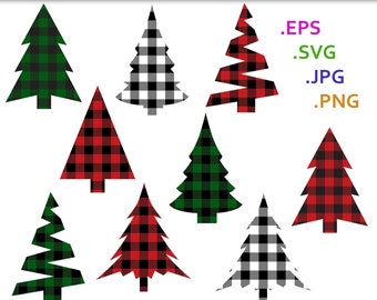 Christmas Tree SVG Buffalo Plaid Holiday Cut Files Christmas Vector Art svg, eps, png, jpg For Print on Demand (POD) & Commercial Use