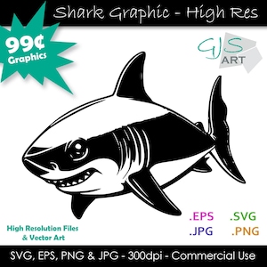 Shark SVG File - Shark Silhouette Graphic - Shark Cut File - svg, eps, png, jpg - 300dpi - Commercial Use
