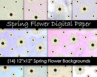 Spring Flower Digital Paper - Pastel Flower Patterns - Flower Backgrounds - Commercial Use - 300 dpi JPG files - Digital Download