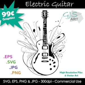 Electric Guitar SVG File - Guitar Silhouette Graphic - Guitar Cut File - svg, eps, png, jpg - 300dpi - Commercial Use