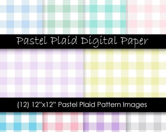Papeles digitales con cuadros escoceses en colores pastel de primavera - Fondos con estampados de cuadros escoceses de Pascua - Cuadros con cuadros estilo búfalo - Uso comercial - JPG de 300 ppp