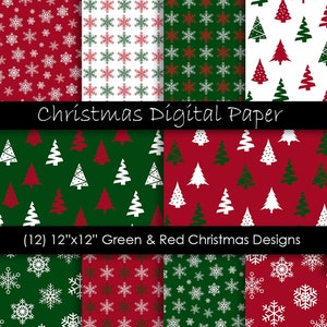 Christmas Digital Paper Christmas Season Backgrounds Red & Green Holiday Patterns Festive Christmas Tree Pattern For Commercial Use