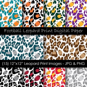 Carta digitale con stampa leopardata da football - Motivo leopardato con palloni da football - Sfondi con colori di squadra - JPG e PNG - Uso commerciale - 300 dpi