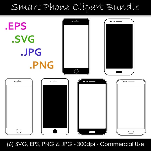 Smart Phone SVG Bundle - Cellphone Clip Art - Cellphone Silhouette Cut Files svg, eps, png, jpg - 300dpi - Commercial Use