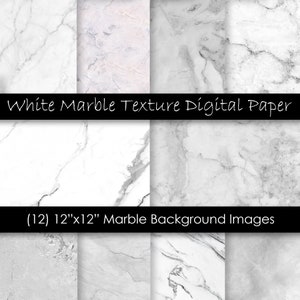 White Marble Digital Paper - White Marble Backgrounds - White Stone Textures - Commercial Use - 300 dpi JPG files