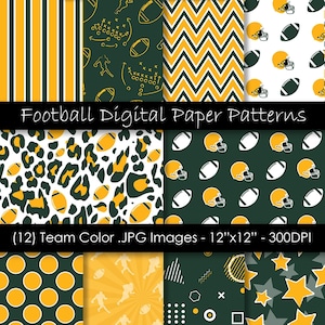Fundos de futebol verde e amarelo - Green Bay Digital Papers - Fundos verdes amarelos da equipe - 300 dpi JPG - PNG - Uso comercial