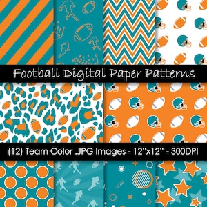 Football Hintergründe Teal und Orange - Miami Digital Papers - Teal und Orange Team Farbhintergründe - 300 dpi JPG - PNG - Kommerzielle Nutzung