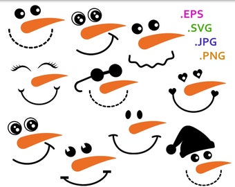 Snowman Face Clipart SVG Bundle: Funny and Cute Christmas Cut Files | Winter Snowman Sublimation Graphics | For Commercial Use