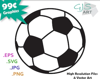 Soccer Ball SVG File - Soccer Clip Art - Soccer Ball Cut File Silhouette - svg, eps, png, jpg - 300dpi - Commercial Use - Digital Download