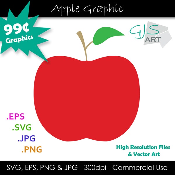 Apple SVG File - Red Apple Clip Art - Teachers Apple Cut File - svg, eps, png, jpg - 300dpi - Commercial Use - Digital Download