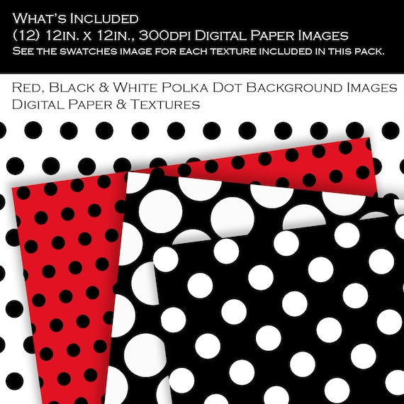 Red Polka Dot Digital Paper Red Black Polka Dot Background Polka Dot Scrapbook Paper Commercial Use 300 Dpi Jpg Digital Download