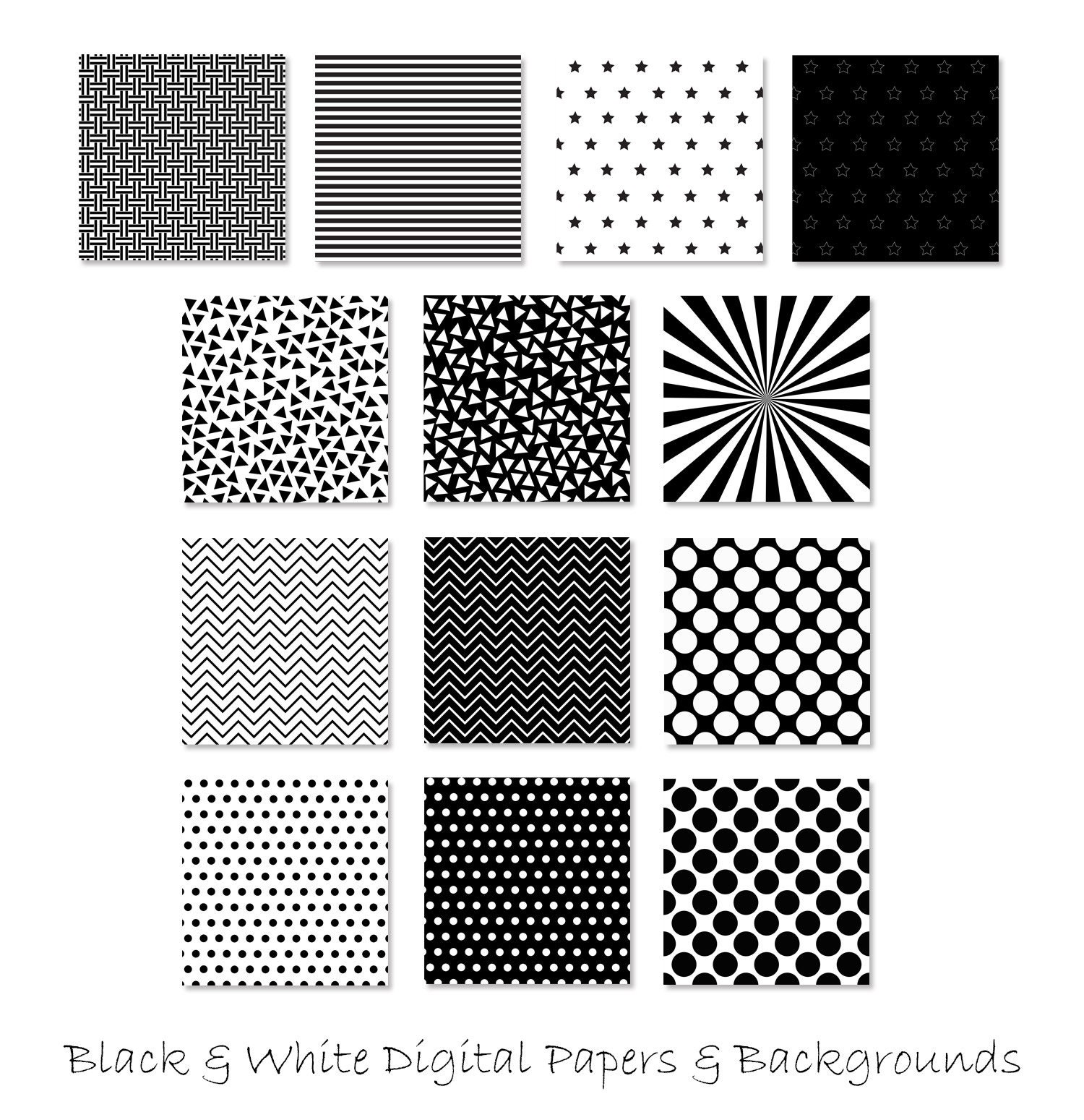 Black and White Digital Paper Simple Scrapbook Paper Black and White ...
