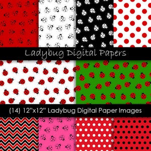 Ladybug Digital Paper - Ladybug Scrapbook Paper - Red Ladybug Pattern - Uso Commerciale - 300 dpi JPG - Digital Download