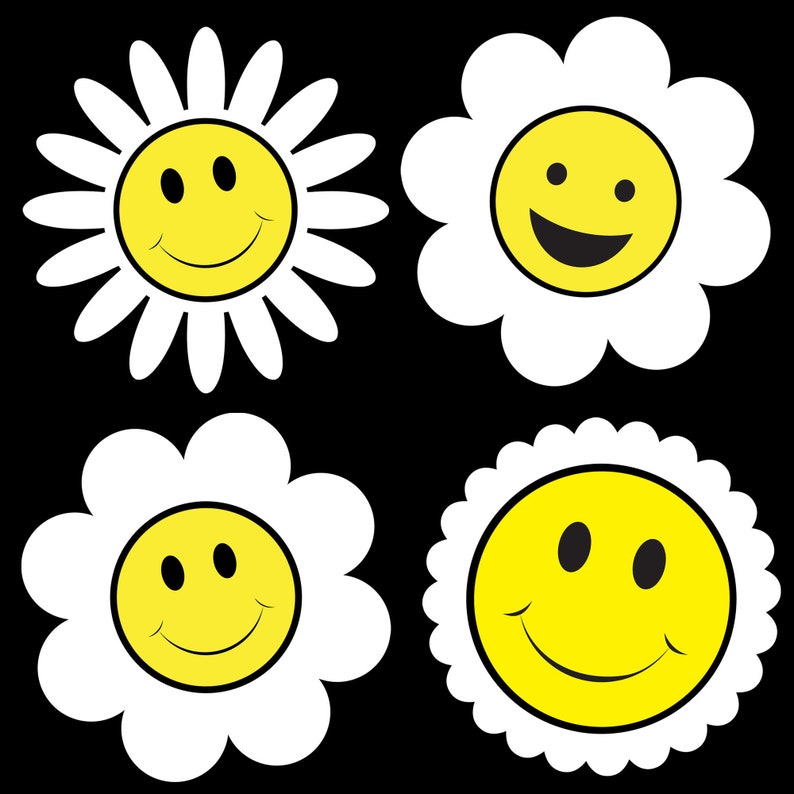 Smiley Face Flower SVG Bundle Retro Smiley Face Clip Art Smile Face Cut