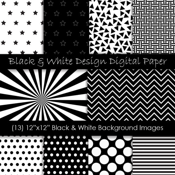 Black and White Digital Paper Simple Scrapbook Paper Black Etsy