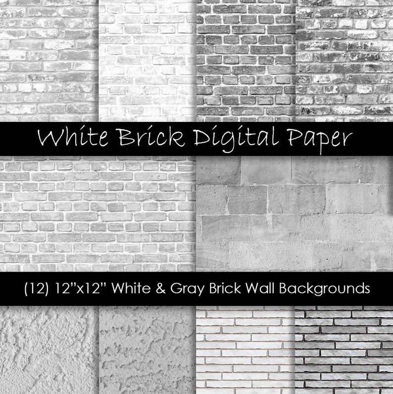White Brick Digital Paper White Brick Backgrounds White & Gray Brick
