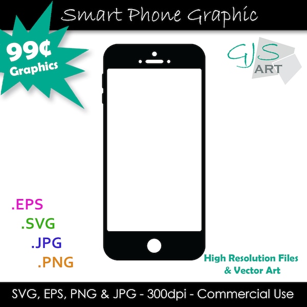Smart Phone SVG File - Cell Phone Silhouette - Smart Phone Screen Cut File svg, eps, png, jpg - 300dpi - Commercial Use - Digital Download