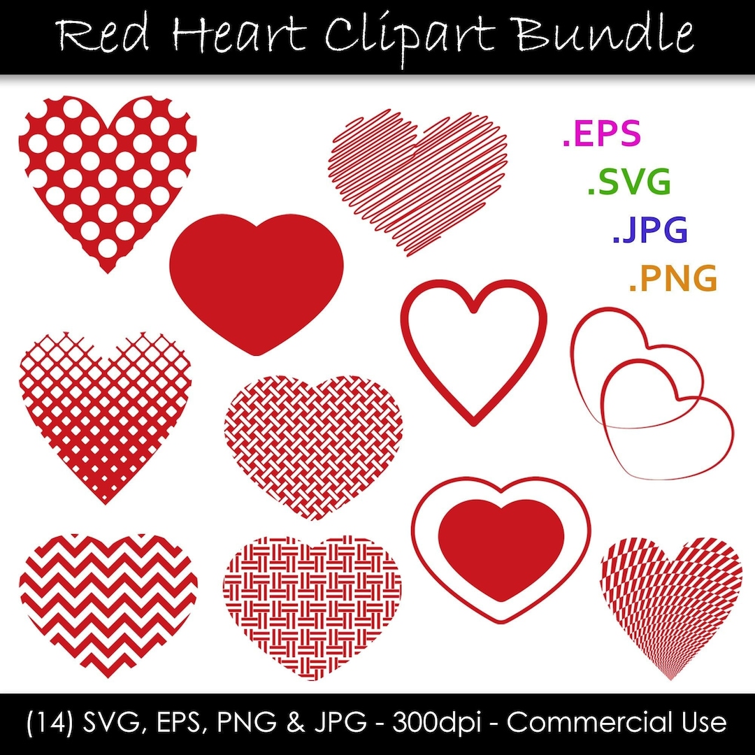 Red Heart SVG Bundle - Heart Shape Clip Art - Valentine's Day Heart Cut ...