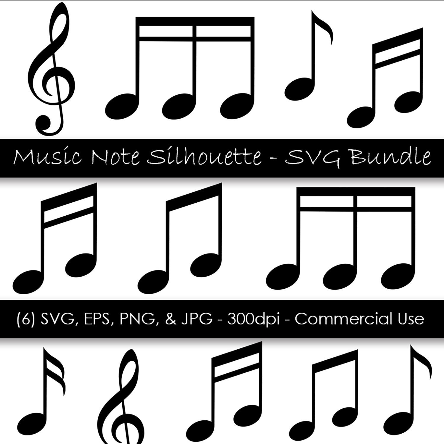 Music Note Svg Bundle Music Clip Art Silhouette Music Note Etsy