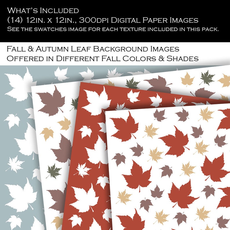Autumn /& Fall Leaf Backgrounds Commercial Use Fall Leaf Digital Scrapbook Paper 300 dpi JPG Digital Download Digital Leaf Patterns
