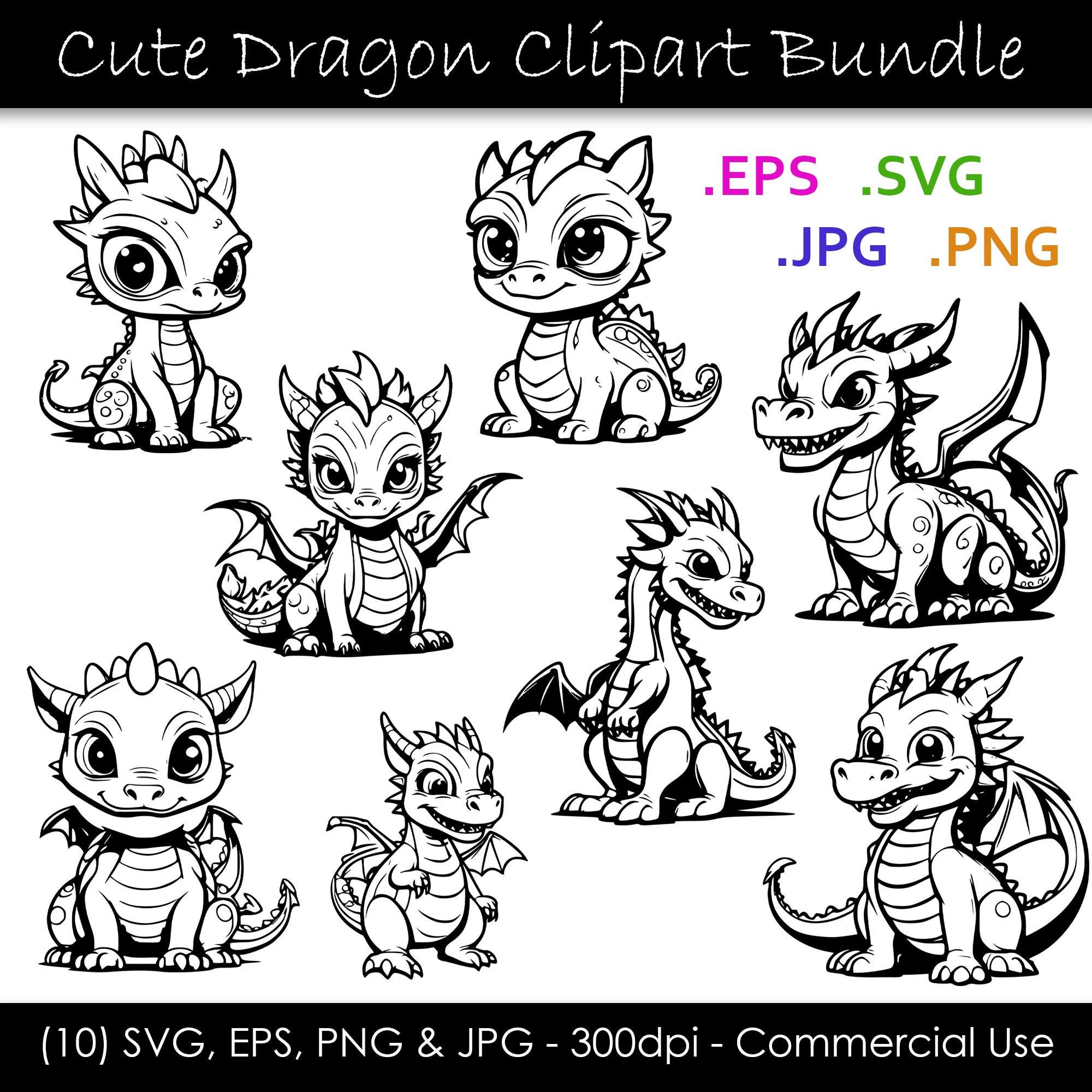 Cute Dragon SVG Bundle - Baby Dragon Clipart - Cute Baby Dragon ...