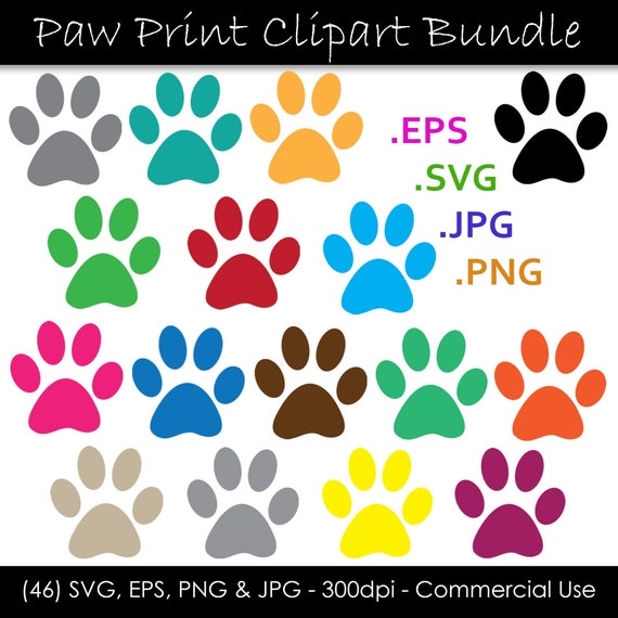Paw Print SVG Bundle - Color Paw Print Clip Art - Paw Print Cut Files svg, eps, png, jpg - 300dpi - Commercial Use - Digital Download