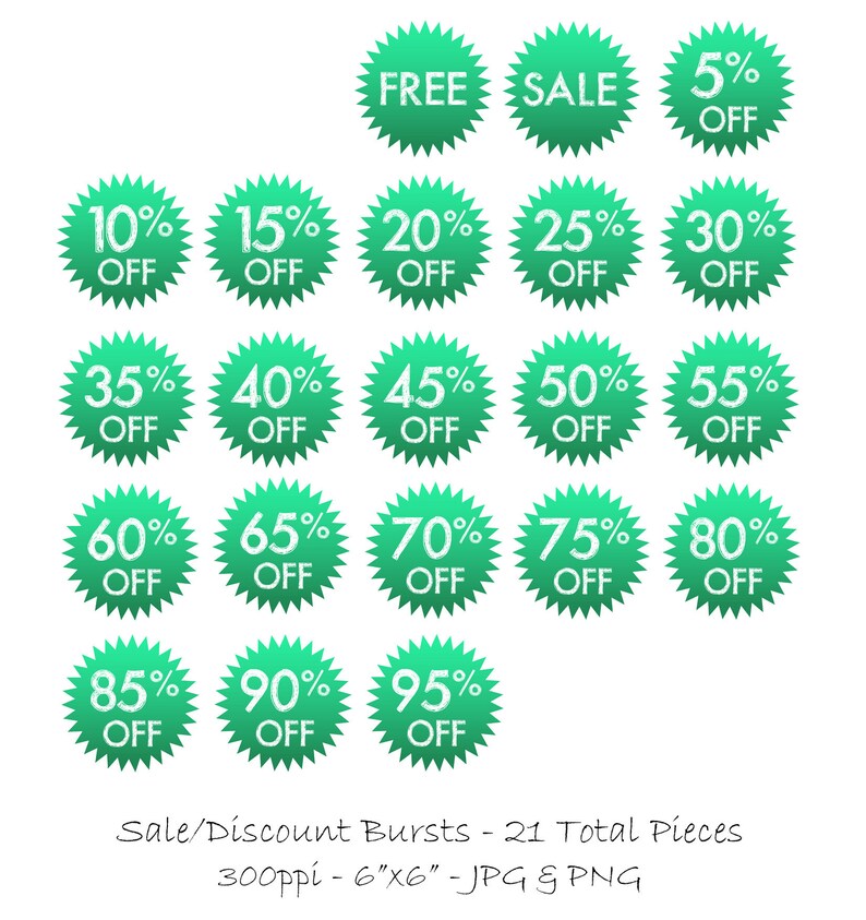 Sale Discount Clipart 300 dpi PNG /& JPG files Commercial Use Teal Sale Burst Instant Digital Download Starburst Clipart 21 Piece