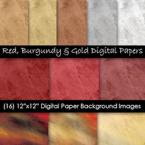 Red, Burgundy & Gold Digital Paper - Red Burgundy and Gold Background Images - Commercial Use - 300 dpi JPG files - Instant Digital Download