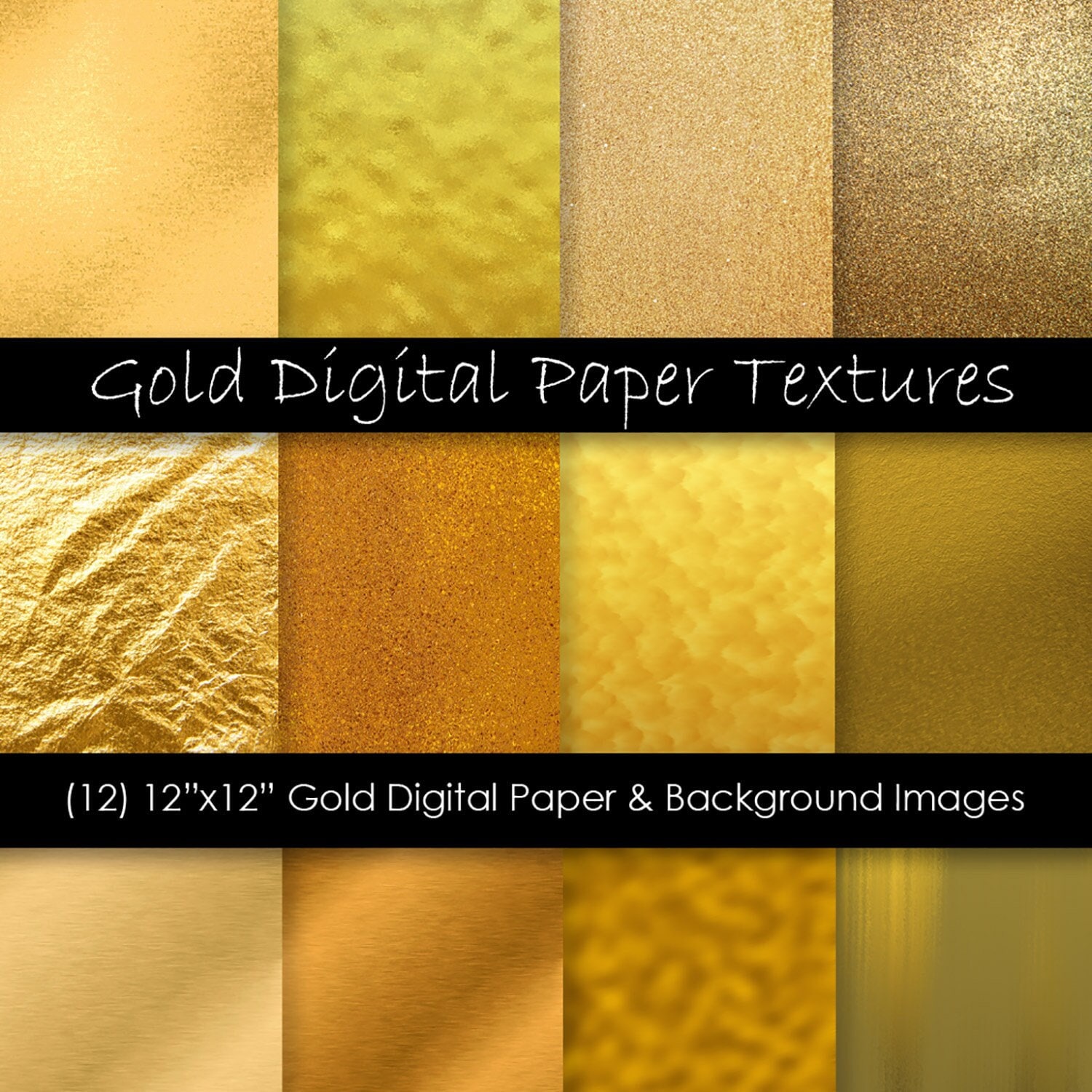 Gold Foil Digital Paper - Metallic Gold Digital Paper - Gold Scrapbook ...