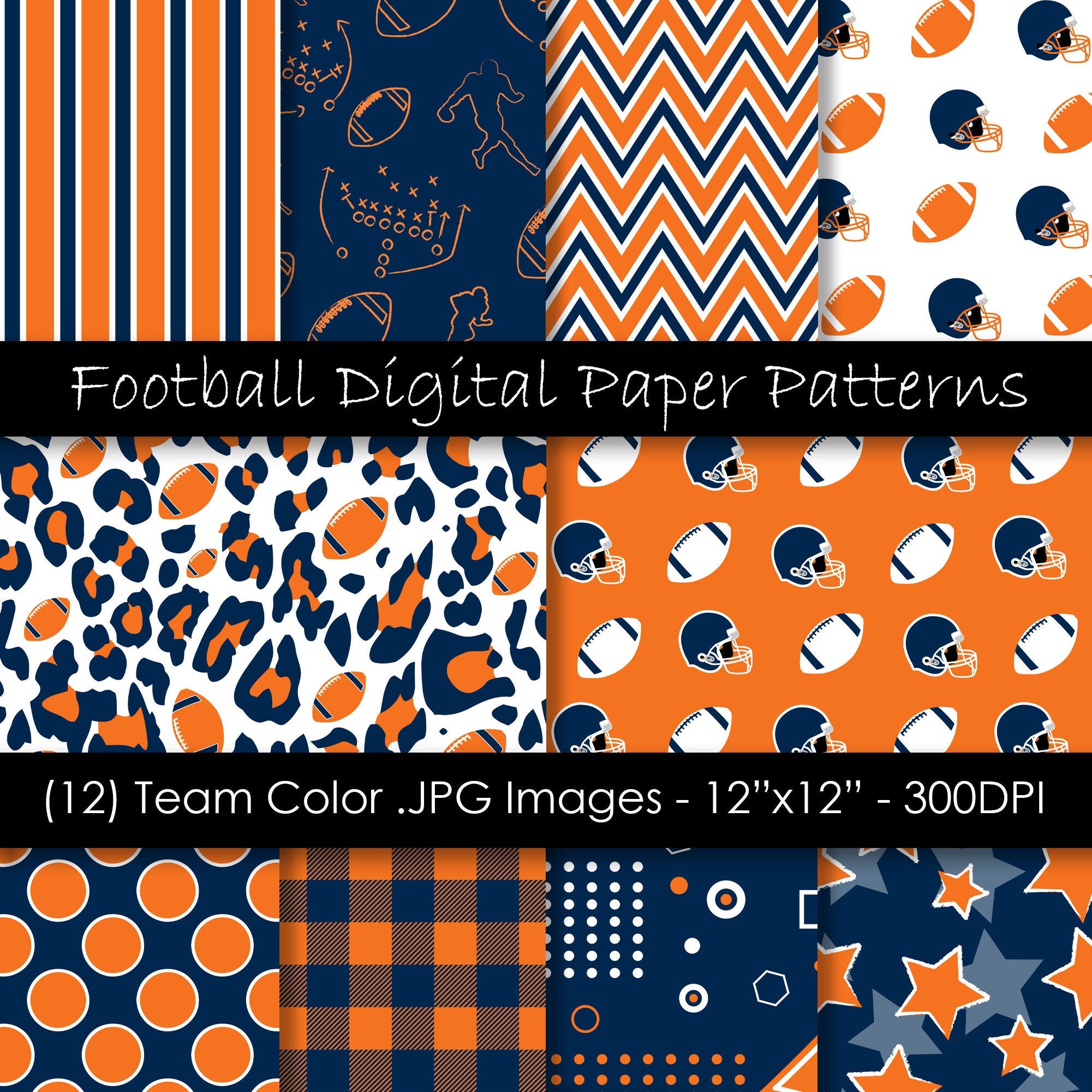 Football Backgrounds Blue & Orange Football Digital Papers Blue and