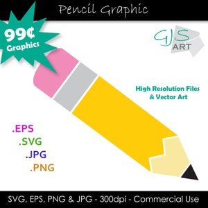 Pencil SVG File - Pencil Clip Art - Teachers Pencil Cut File Silhouette - svg, eps, png, jpg - 300dpi - Commercial Use - Digital Download